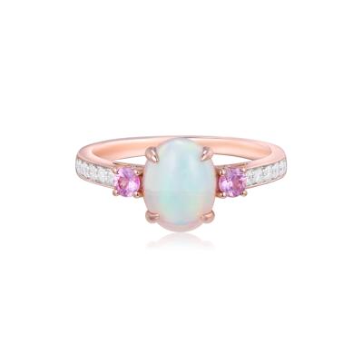 Opal, Pink Sapphire & Diamond Ring in 14K Rose Gold (1/10 ct. tw.)