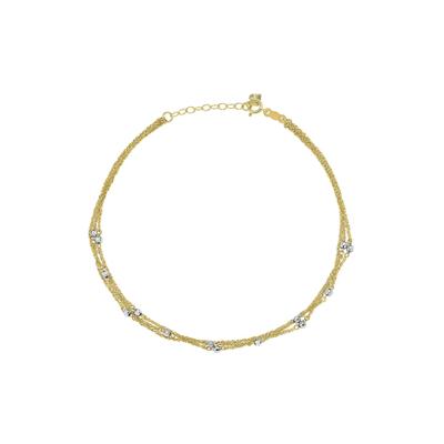Triple Strand Beaded Ankle Bracelet in 14K Yellow & White Gold