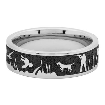 Men's Duck Hunt Band in Polished and Engraved Titanium, 7MM