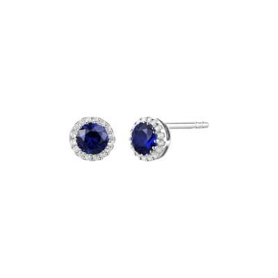 Diamond & Blue Sapphire Stud Earrings in 14K White Gold