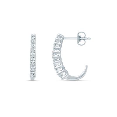 Lab Grown Diamond J-Hoop Earrings in 10K White Gold (1/4 ct. tw.)