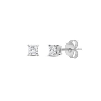 Lab Grown Diamond Princess-Cut Solitaire Stud Earrings in 14K White Gold (1/4 ct. tw.)