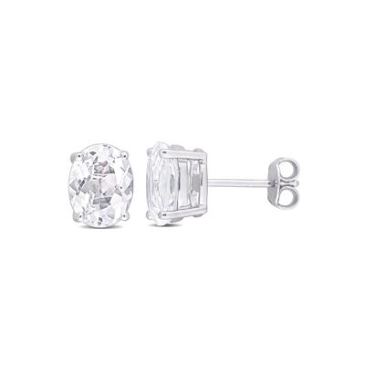 Oval-Shaped White Topaz Stud Earrings in Sterling Silver