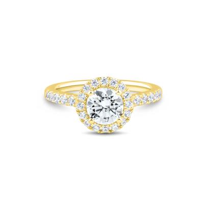 Lab Grown Diamond Round Halo Engagement Ring in 14K Yellow Gold (1 1/2 ct. tw.)