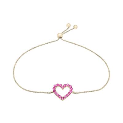 Ruby Heart Bolo Bracelet in 14K Yellow Gold
