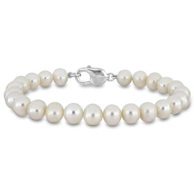 Men's Off-Round Freshwater Cultured Pearl Bracelet in Sterling Silver