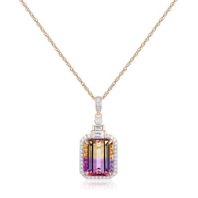 Emerald-Cut Ametrine and Diamond Pendant in 10K Yellow Gold (1/4 ct. tw.)