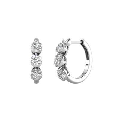 Lab Grown Diamond Three-Stone Hoop Earrings in 10K White Gold (1 ct. tw.)