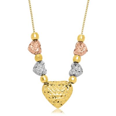 Diamond-Cut Multi-Heart Necklace in 10K White, Rose and Yellow Gold