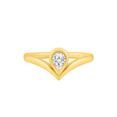 Lab Grown Diamond Chevron Teardrop Ring in 14K Yellow Gold (1/3 ct. tw.)