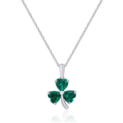 Lab-Created Emerald and Lab-Created White Sapphire Clover Pendant in Sterling Silver