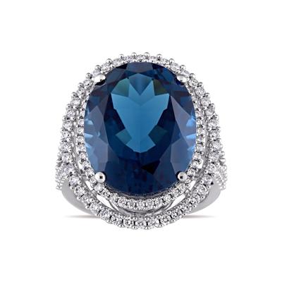 London Blue Topaz and Diamond Ring in 14K White Gold (7/8 ct. tw.)