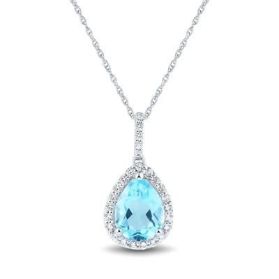 Blue Topaz & Lab Created White Sapphire Drop Pendant in Sterling Silver