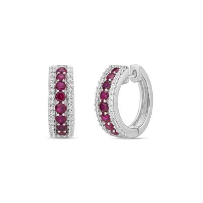 Lab-Created Rubies and Lab-Created White Sapphire Graduated Hoop Earrings in Sterling Silver