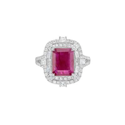 Ruby and Diamond Double Halo Ring in 14K White Gold (1 ct. tw.)