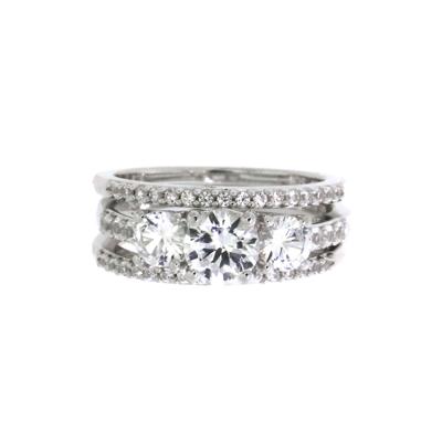 Lab Created White Sapphire Stackable Ring Set with Three Pieces in Sterling Silver