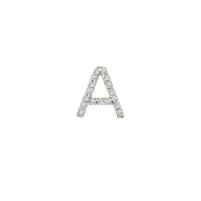 Single-Letter Stud Earring “A” with Diamond Accents in 10K Yellow Gold