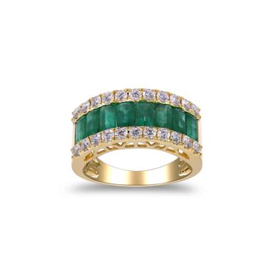 Emerald and Diamond Three-Row Ring in 14K Yellow Gold (3/4 ct. tw.)