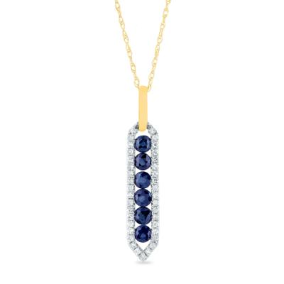 Blue Sapphire and Diamond Pendant in 10K Yellow Gold (1/5 ct. tw.)