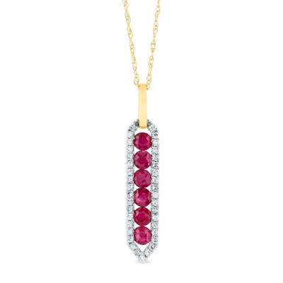 Ruby and Diamond Pendant in 10K Yellow Gold (1/5 ct. tw.)