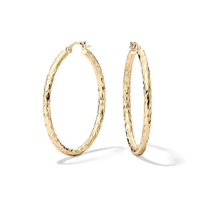 Diamond Cut Hoop Earrings in 14K Yellow Gold