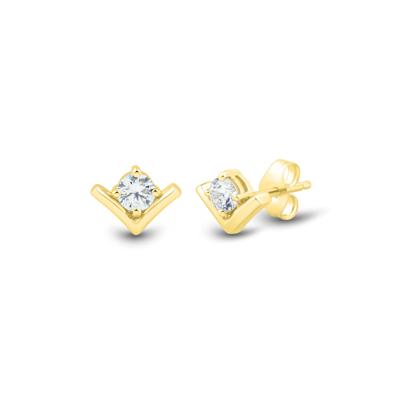 Lab Grown Diamond Chevron Solitaire Stud Earrings in 10K Yellow Gold (1/4 ct. tw.)