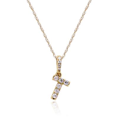 Diamond T Initial Pendant in 10K Yellow Gold (1/10 ct. tw.)