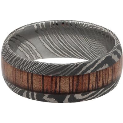 Men’s Wood Inlay Wedding Band in Damascus Steel