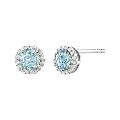 Diamond & Aquamarine Stud Earrings in 14K White Gold