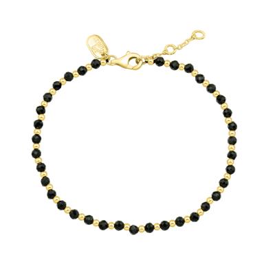 Black Onyx Beaded Bracelet in Vermeil, 7.5"