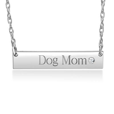 Engraved Bar Necklace with Diamond Accent in Sterling Silver