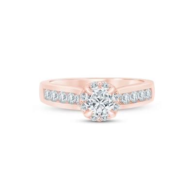 Round Diamond Engagement Ring with Channel-Set Diamond Band in 14K Rose Gold (7/8 ct. tw.)