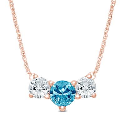 Lab Grown Diamond Blue and White Diamond Three-Stone Necklace in 14K Rose Gold (1/2 ct. tw.)