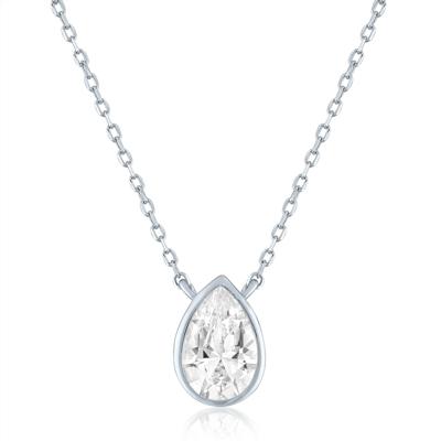 Lab-Created White Sapphire Bezel-Set Pendant in Sterling Silver