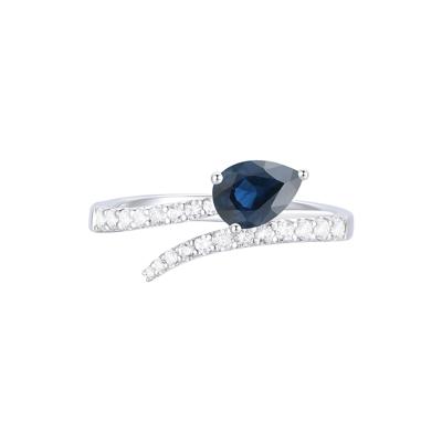 Blue Sapphire and Diamond Bypass Ring in 10K White Gold (1/3 ct. tw.)