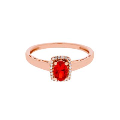 Fire Opal & Diamond Halo Ring in 10K Rose Gold