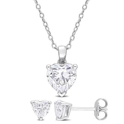 Heart-Shaped Lab-Created Moissanite Stud Earring & Necklace Set in Sterling Silver (3 ct. dew)