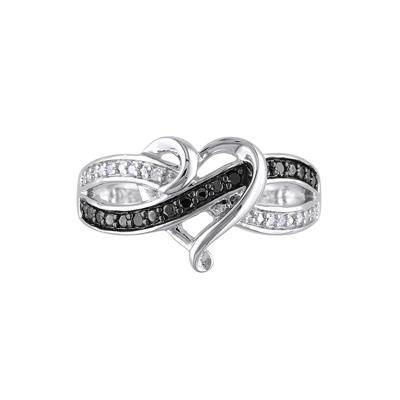 1/8 ct. tw. Black & White Diamond Heart Ring in Sterling Silver