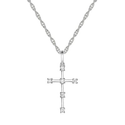 Diamond Studded Cross Pendant in Sterling Silver (1/10 ct. tw.)