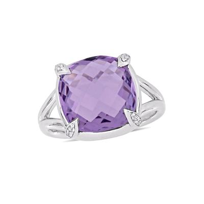 Cushion-Cut Amethyst & White Topaz Ring in Sterling Silver