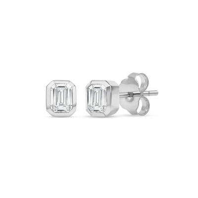 Lab Grown Diamond Emerald-Cut Bezel-Set Solitaire Stud Earrings in 14K White Gold (1/3 ct. tw.)