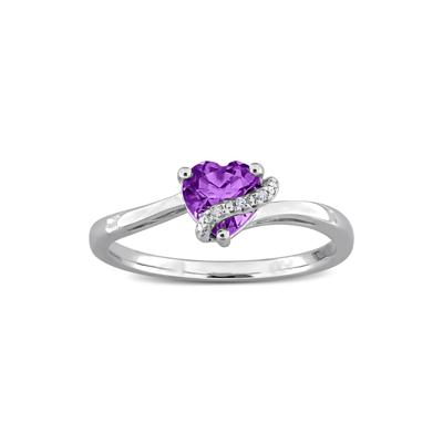 Heart-Shaped Amethyst and Diamond Accent Ring in Sterling Silver