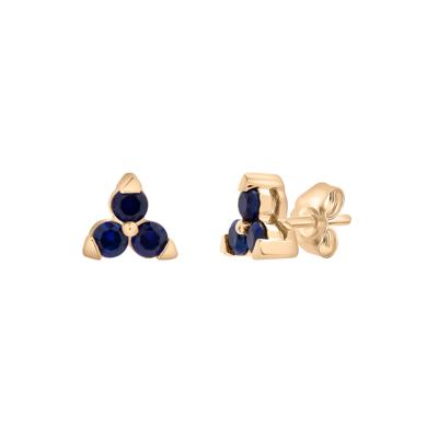 Three-Stone Lab-Created Blue Sapphire Stud Earrings in 10K Yellow Gold