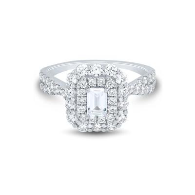 Emerald-cut Diamond Halo Engagement Ring in 14K White Gold (1 1/2 ct. tw.)