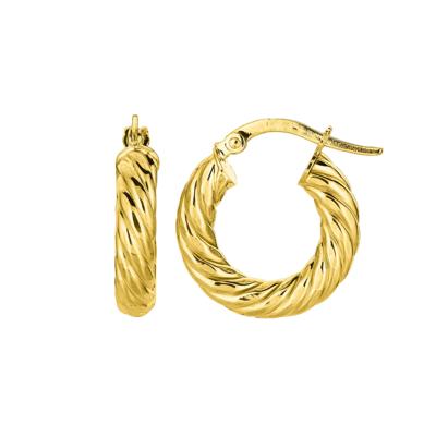 Textured Twist Hoop Earrings in 14K Yellow Gold, 4MM