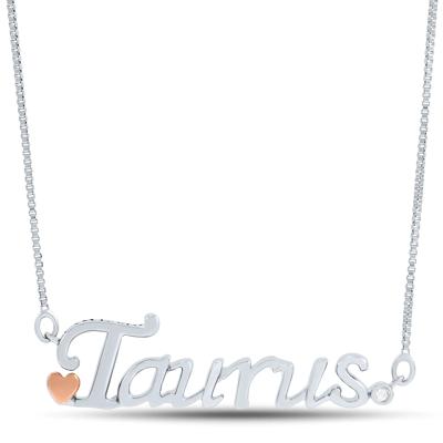 Diamond Accent Taurus Zodiac Pendant in Sterling Silver and 14K Rose Gold