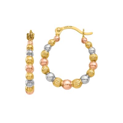 Beaded Hoop Earrings in 14K Yellow, White and Rose Gold, 18MM