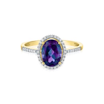 Lab-Created Alexandrite and Diamond Halo Ring in 10K Yellow Gold (1/8 ct. tw.)