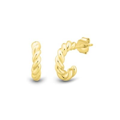 Hollow Twisted Open Huggie Hoop Earrings in 10K Yellow Gold, 10MM
