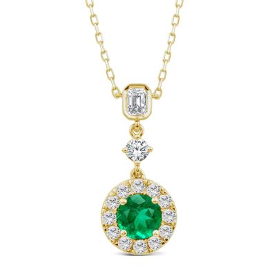 Emerald and Diamond Halo Pendant in 10K Yellow Gold (1 ct. tw.)